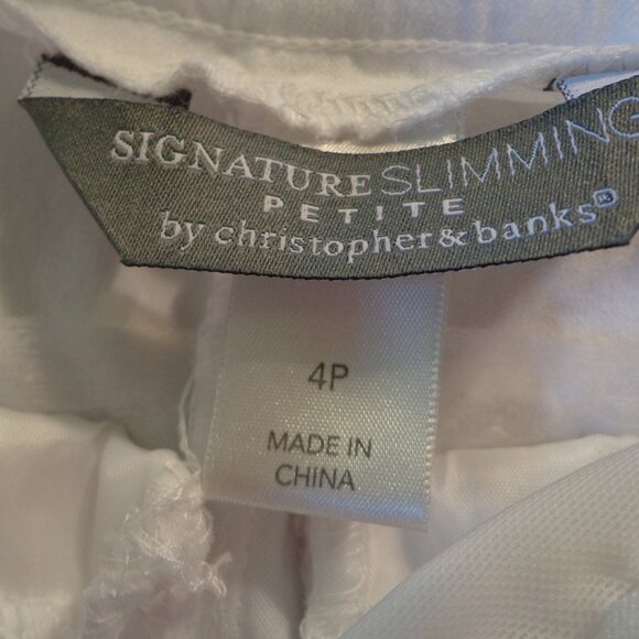 SIGNATURE SLIMMING by Christopher & Banks Capris P4 White Elastic Waist - Picture 4 of 10